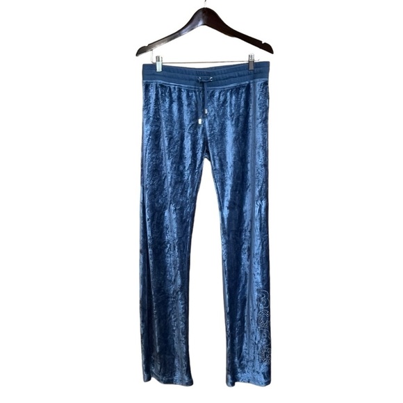 BCBGMAXAZRIA Vintage 2000's Y2K Logo Velour Track Pants Royal Blue Size XL #1290 - Picture 1 of 5